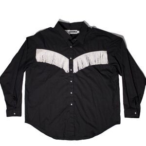 VTG Panhandle Slim Western Pearl Snap Long Sleeve Shirt Fringe USA Women XL